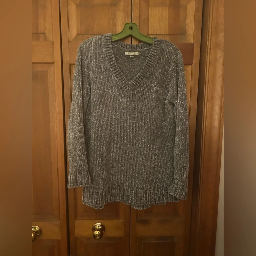 Orvis Women’s Sz M Silver Oversized Chunky Lagenlook Hippie Granola Sweater